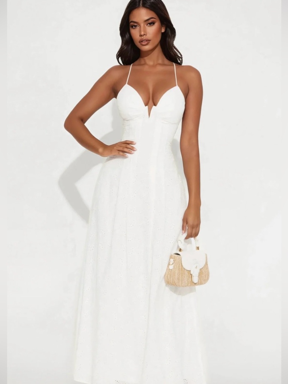 Fashion Nova Kelly Eyelet Maxi Dress | S | White